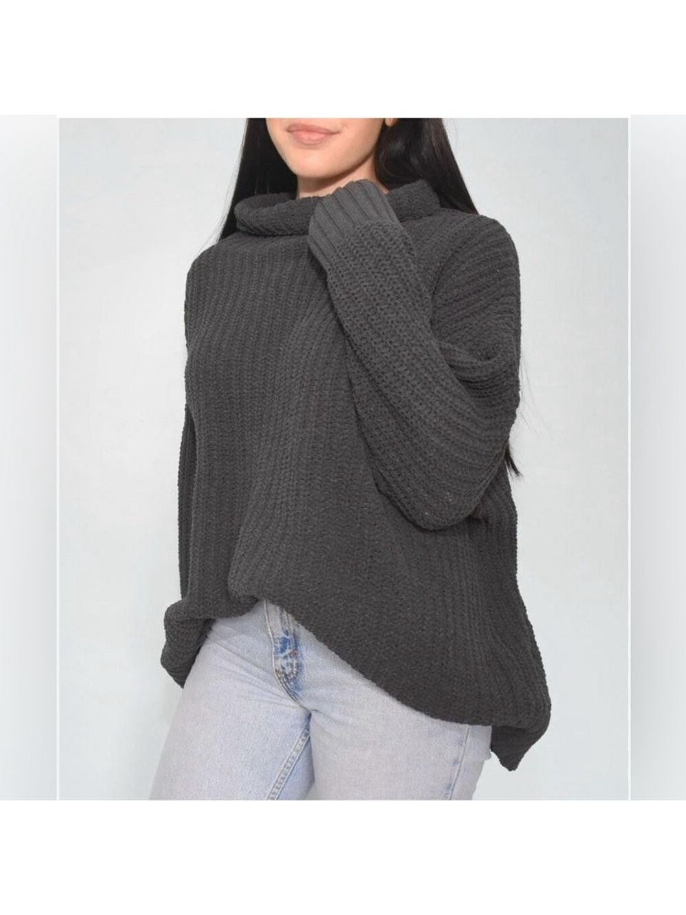 aerie ribbed knit gray turtleneck sweater size XS
